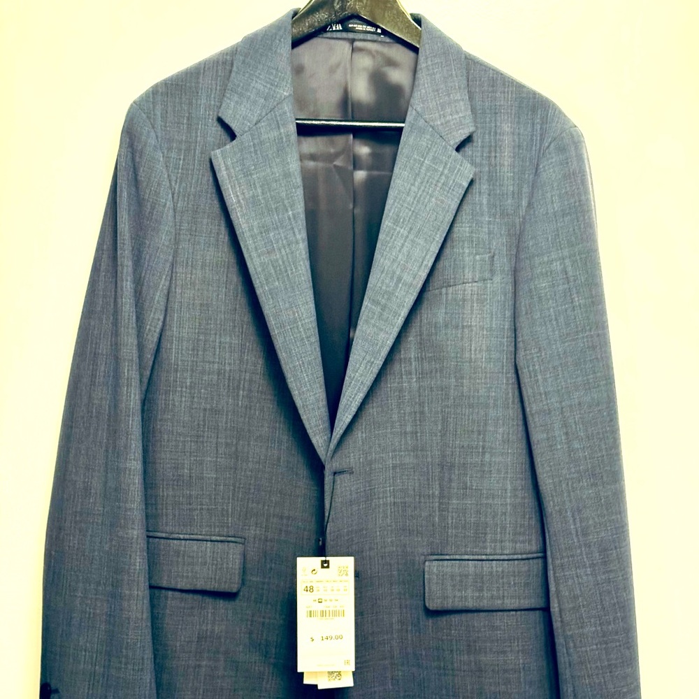 NWT ZARA SLIM STRETCH SUIT JACKET, navy, 38 jacket.